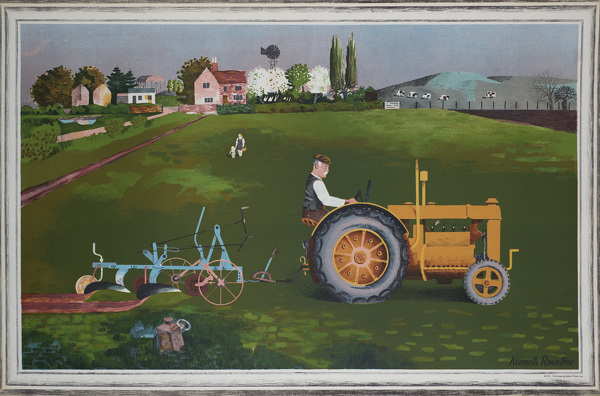 Artist Kenneth Rowntree: Tractor in Landscape, 1945