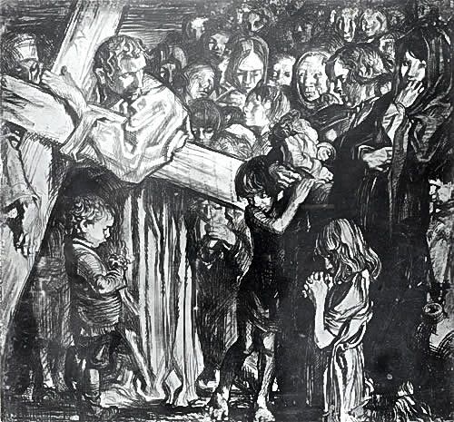 Artist Frank Brangwyn (1867-1956): Jesus Speaks to the Daughters of Jerusalem – Eighth Station, circa 1935