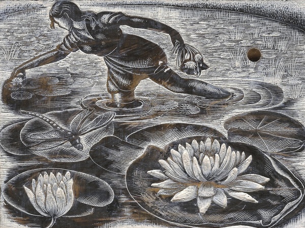 Artist Clare Leighton (1898-1989): Gathering Lily Pads BPL 702 1954